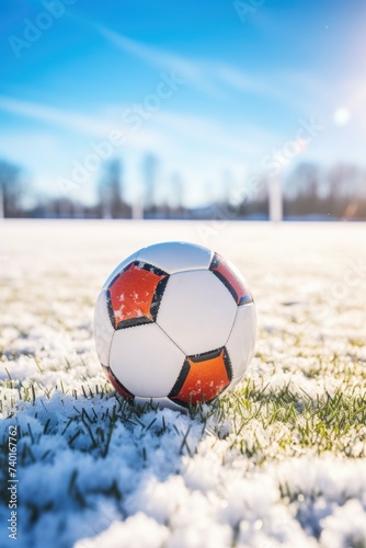 Winter scene with soccer ball, suitable for sports themes
