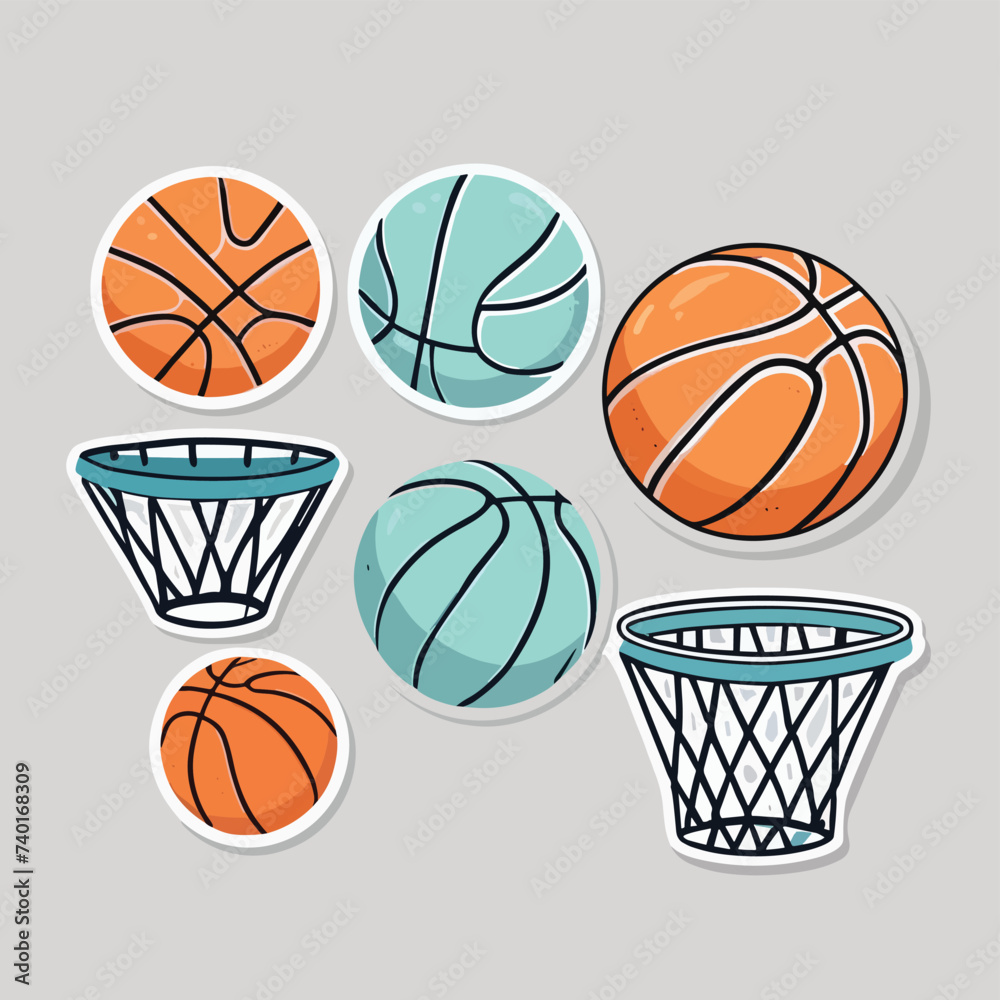 Colorful illustration of basketballs and hoops against a neutral background, highlighting a playful and vibrant sports theme. Colorful illustration of basketballs and hoops against a neutral background, highlighting a playful and vibrant sports theme.