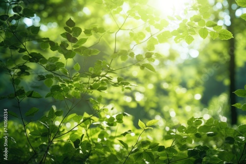 Sunlight filtering through lush green foliage. Ideal for nature-themed designs
