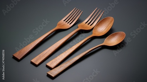 Kitchen utensils on wooden table, perfect for food blogs