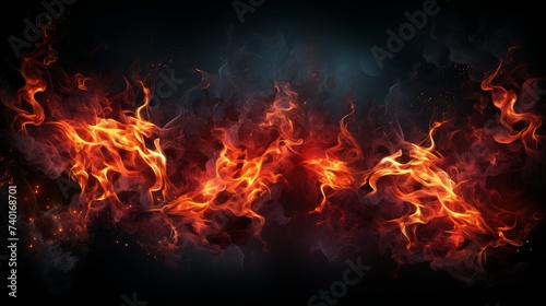 red and yellow flames blazing against a black background, creating an intense and fiery spectacle