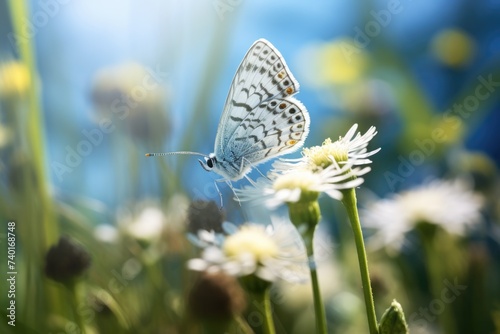 Beautiful butterfly perched on delicate white flower. Perfect for nature themes © Fotograf