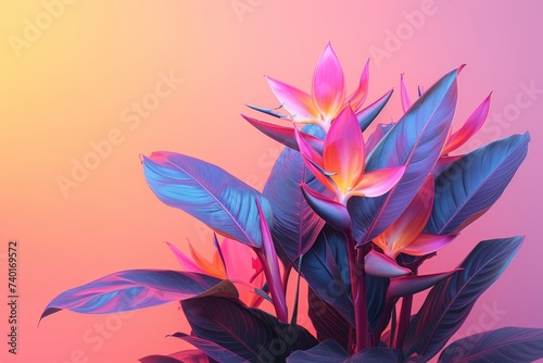 A colorful display of various tropical flowers arranged in a beautiful bunch, carefully placed on a table, creating a vibrant and inviting atmosphere