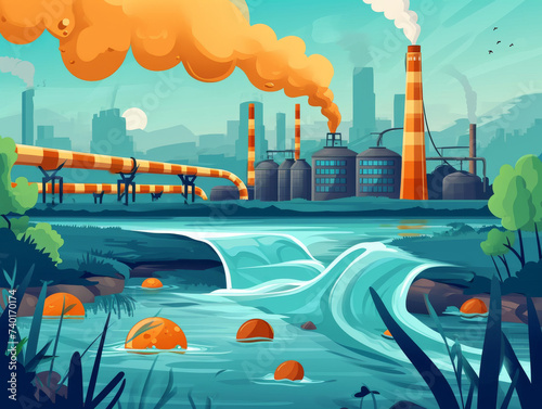 Industrial Pollution and Water Contamination Illustration