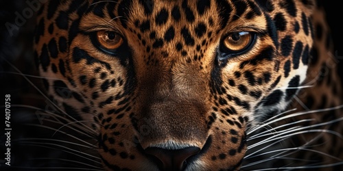 A detailed close up of a leopard's face, perfect for wildlife themes © Fotograf