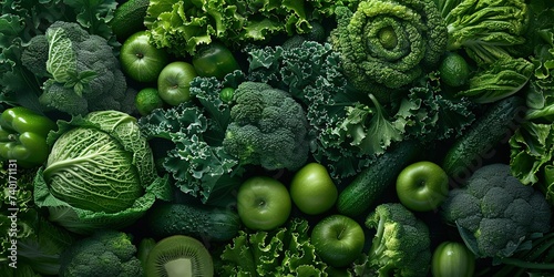 Green vegetables and fruits , green diet , vitamin source , organic and vegetarian , background. photo