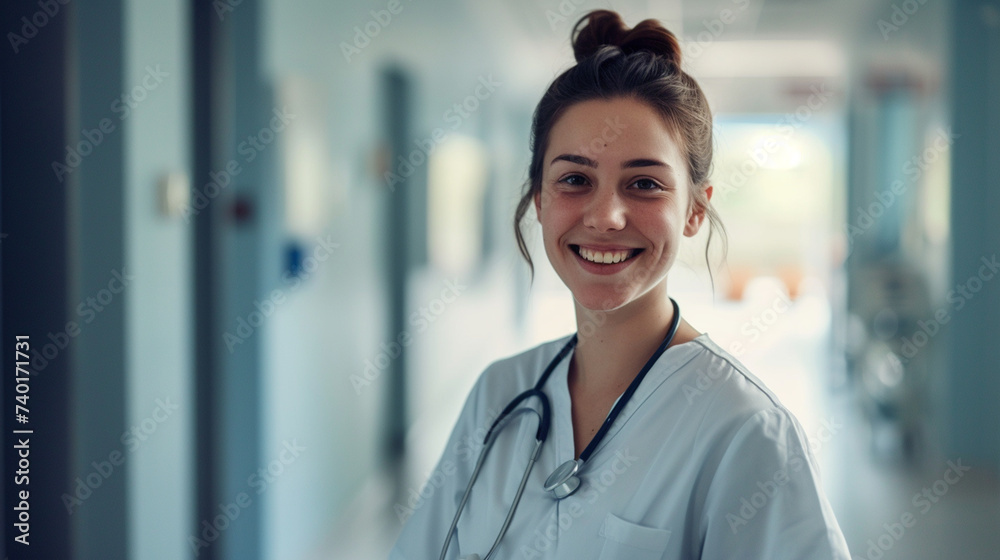 happy girl doctor on the background of the department in the hospital happy girl doctor on the background of the department in the hospital