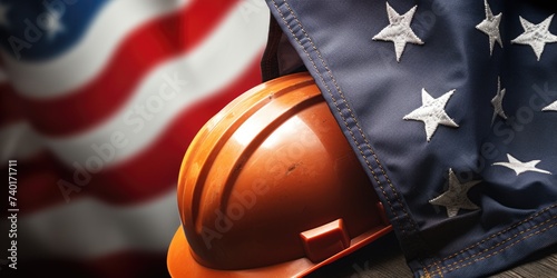 Construction safety gear with patriotic symbol, suitable for Labor Day promotion © Fotograf