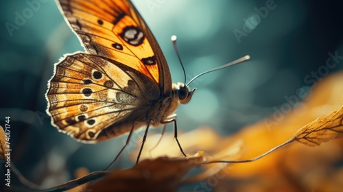 A butterfly perched on a green leaf. Suitable for nature and wildlife themes © Fotograf