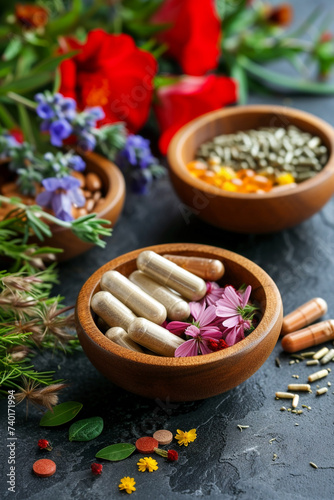 Supplements and vitamins with Medicinal Herbs