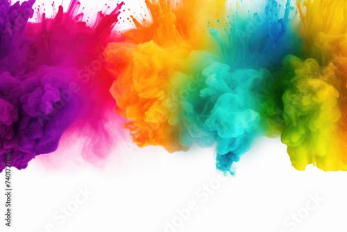 Vibrant rainbow of colored ink splatters in the air. Perfect for artistic projects and design concepts © Fotograf
