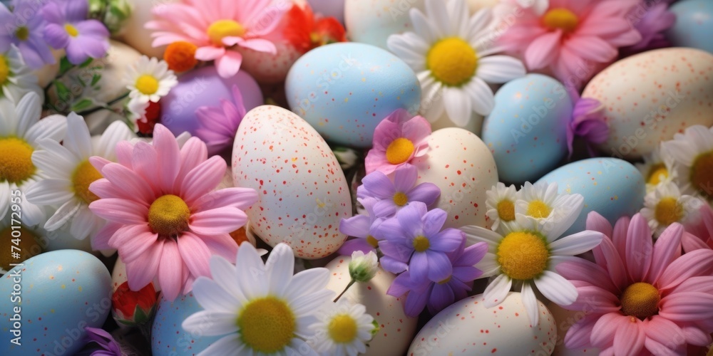 Close up of a bunch of eggs with flowers. Perfect for Easter decorations Close up of a bunch of eggs with flowers. Perfect for Easter decorations
