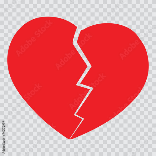 Red heartbreak / broken heart or divorce flat vector icon for apps and websites.eps10