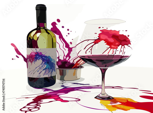 Set of wineglasses with splashes of wine, pouring inside. Art wine expressive splashes in hand drawn glasses, vector collection isolated on white. Red wine vector artistic watercolor illustration