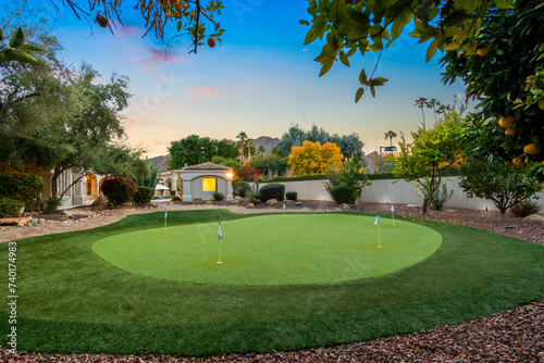 Photography a putting green in a back yard
