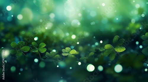 Green clovers close up for st patrick's day celebration on blurred green bright background 