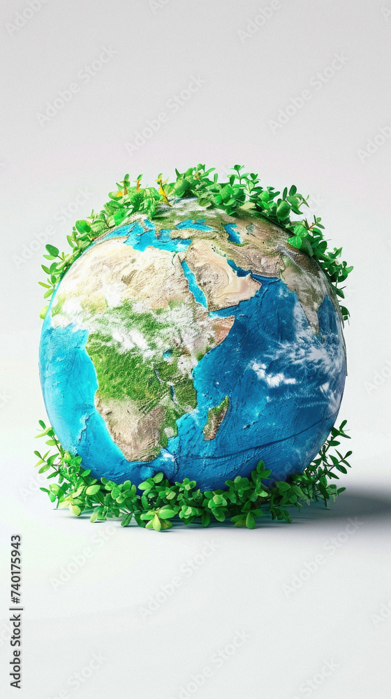 Fototapeta premium Earth globe with grass on white background. Global environmental conservation concept .