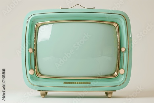 An antique television set with a vibrant green screen displaying a retro aesthetic, creating a nostalgic and evocative ambiance