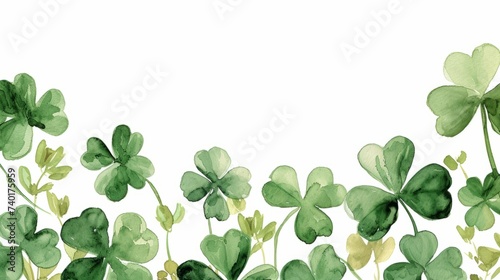 Watercolor green clover on a white background with copyspace, st patrick's day celebration concept in Ireland	
 photo