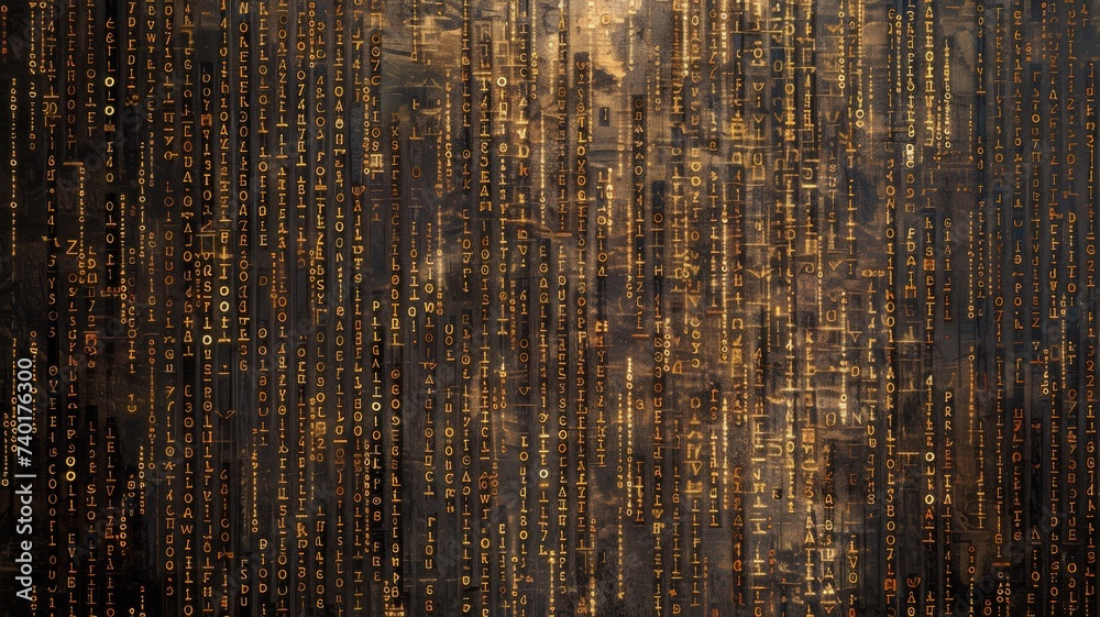 Obraz premium Gold Binary code abstract technology background. Global network 