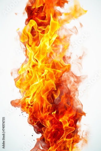 intense flames of a fire against a white background, showcasing the raw power and energy of the flames