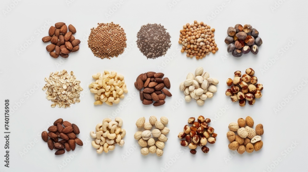 Set of different delicious organic nuts on white background Set of different delicious organic nuts on white background