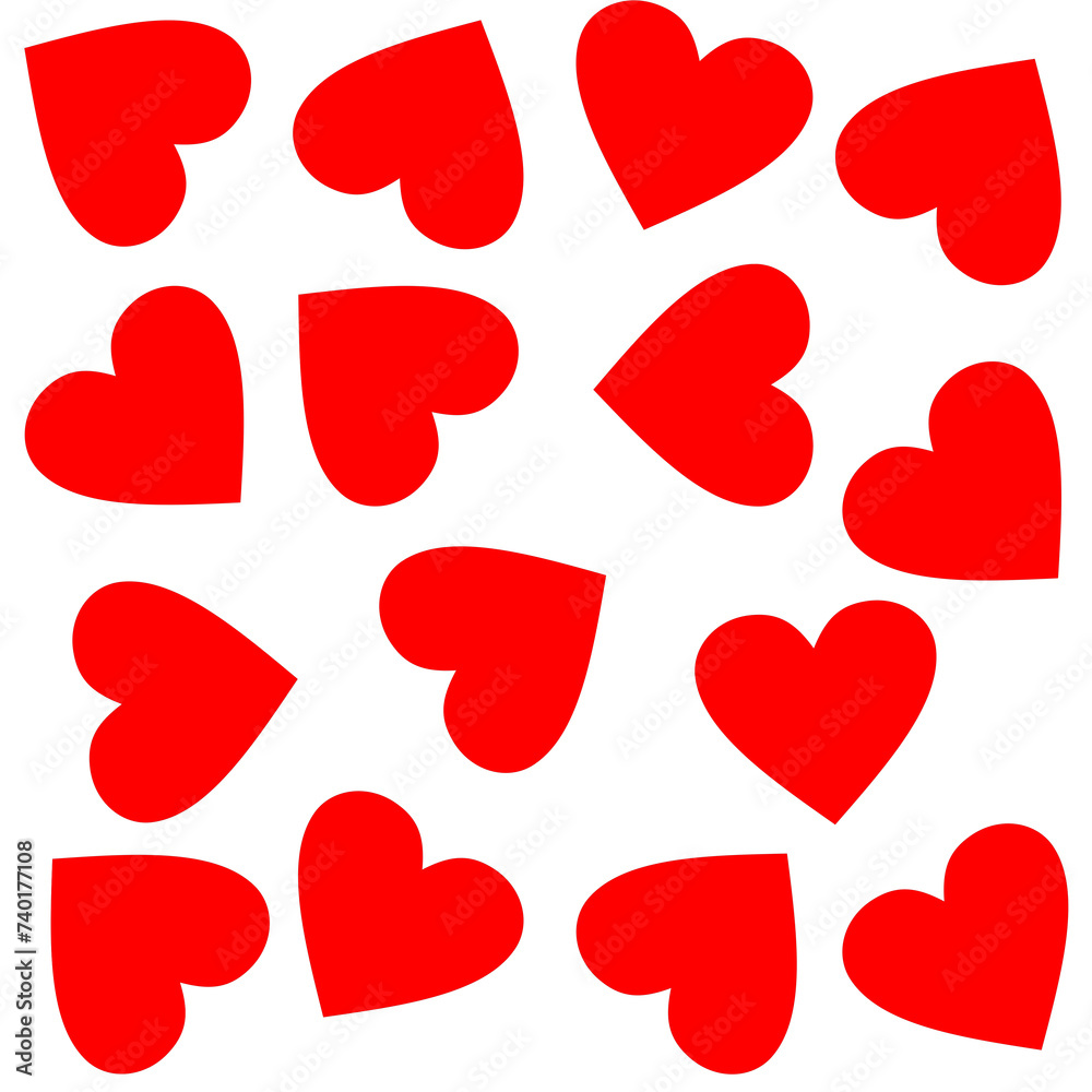 A set of red hearts on a white background. Valentine's day, wedding, love, attitude. Drawing for fabric, wallpaper, textiles. Children, attitude. A declaration of love. Drawing for a gift box or paper