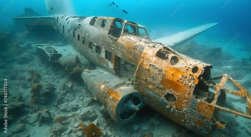 plane that has long since sunk in the sea footage