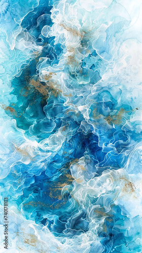Aquamarine watercolor strip multilayered background © Alexander