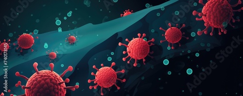 Molecular structure of cancer , blood, bacteries cells, banner, inside view of healthy humany body. Generative Ai.