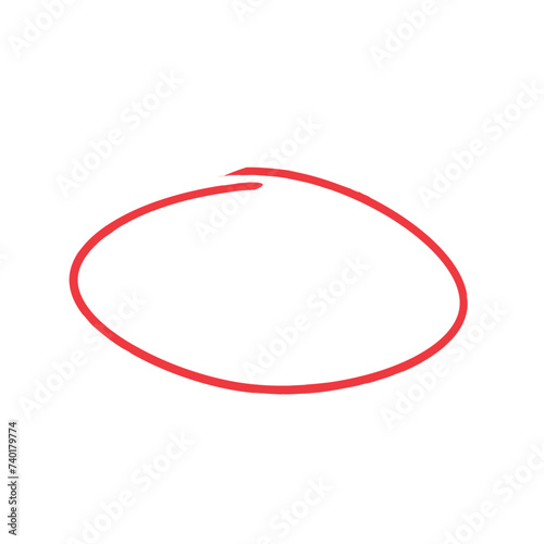 Red circle pen draw. Highlight hand drawn circle isolated on white background. Handwritten red circle. For marker pen, pencil, logo and text check. Vector illustration