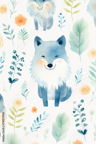 Watercolor fox pattern © Artur