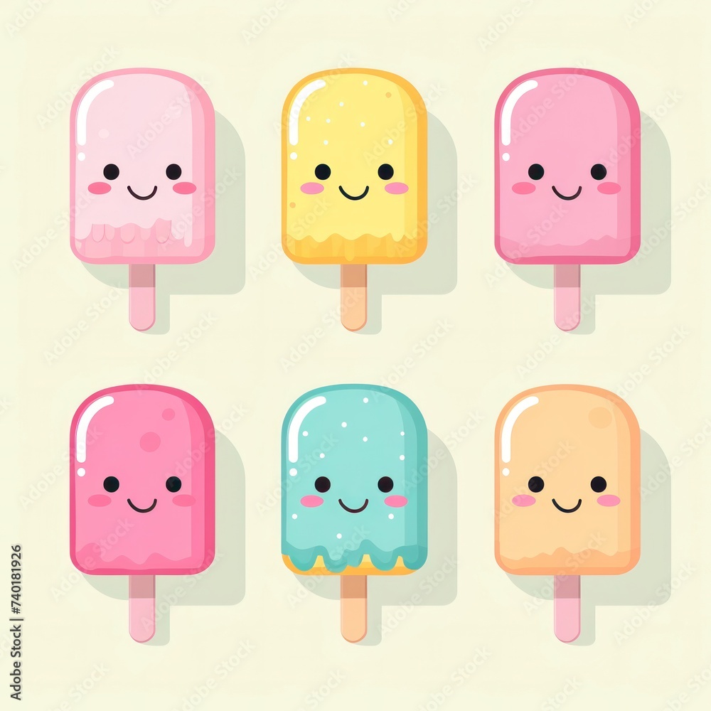 Ice cream 3D Cute Cartoon set, Kawaii characters emoji, colorful on blue background. Mixed ice cream icon, funny emoticon food kids illustration, package, sticker, patch, logotype Ice cream 3D Cute Cartoon set, Kawaii characters emoji, colorful on blue background. Mixed ice cream icon, funny emoticon food kids illustration, package, sticker, patch, logotype
