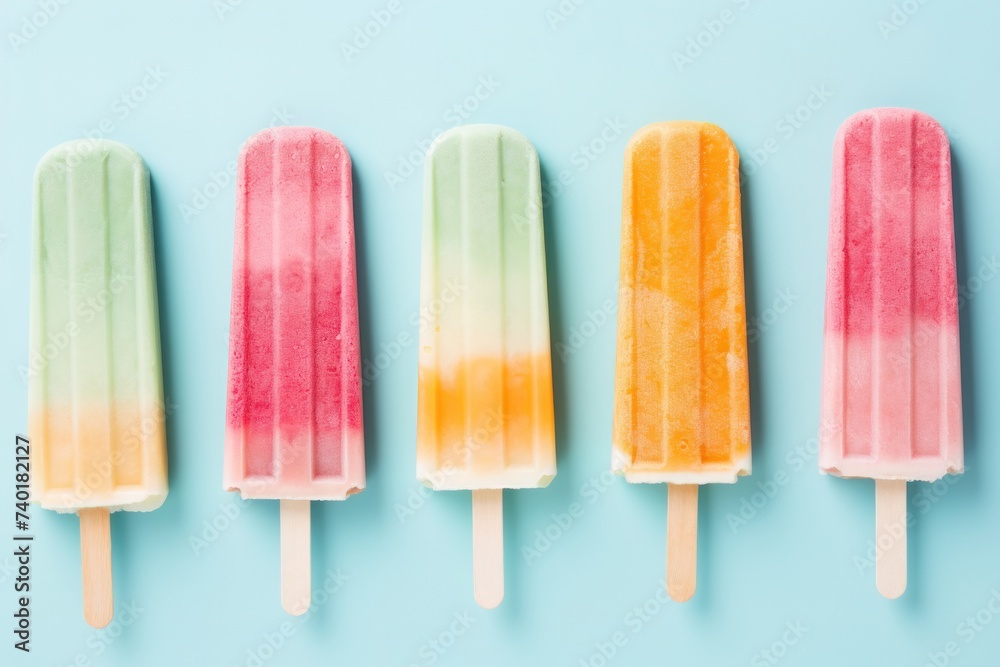 Ice cream set delicious 3D close up, colorful cutout minimal on blue background. Ultra realistic mixed ice cream, icon, detailed. Grocery product advertising. Ice cream set delicious 3D close up, colorful cutout minimal on blue background. Ultra realistic mixed ice cream, icon, detailed. Grocery product advertising.