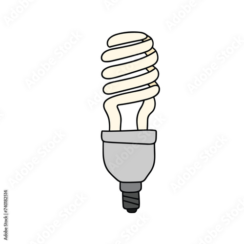 Fluorescent Lamp colored outline. Bubble Lamp in doodle style isolated on white background. Hand drawn vector art.