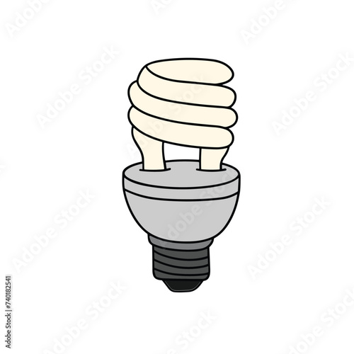 Fluorescent Lamp colored outline. Bubble Lamp in doodle style isolated on white background. Hand drawn vector art.