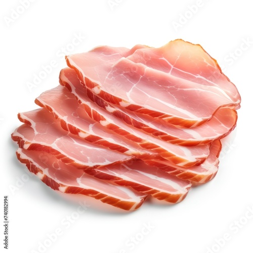 Cured Meat Italian ham sliced cutout minimal isolated on white background. Spanish Cures meat. Italian slices of coppa, ham. Realistic, detailed for grocery product advertising.