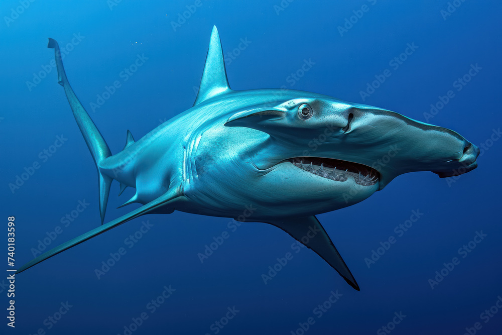 striking Hammerhead Shark, known for its unique head shape - obrazy, fototapety, plakaty 