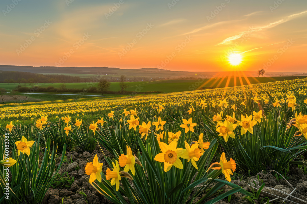 Fototapeta premium panoramic view of a sunrise on Easter morning