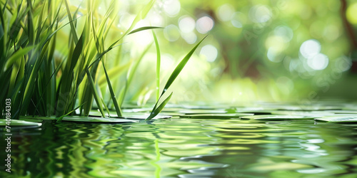 Blurred image if natural background with water and plants