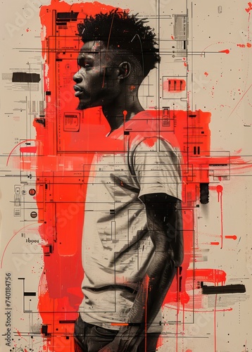 Serie black man urban fashion black and red ilustration graffitti style street