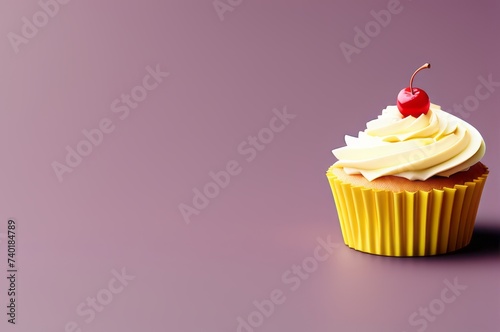 Delicious Cupcake. pastry and bakery design. birthday dessert butter icing isolated on pale purple color background.