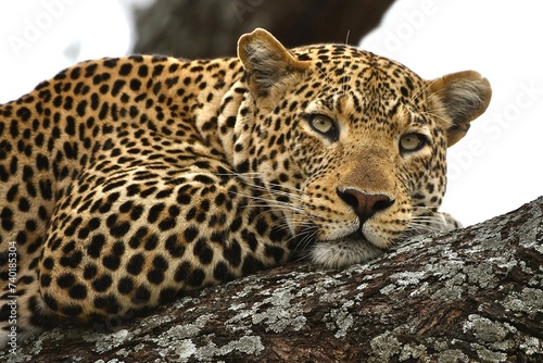Portrait eines Leoparden auf einem Baum in der Serengeti in Tansania. © Claudia