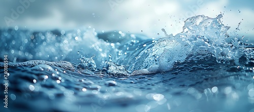 A serene image of nature, captured in a single moment as fluid drops of water splash and mingle with bubbles, creating a mesmerizing display of liquid beauty and moisture in the great outdoors photo