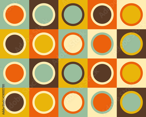 Seamless circles groovy 70s style pattern, Seamless vector for print or wrap. - stock illustration