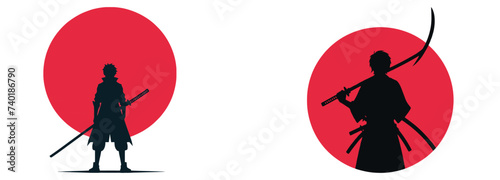 samurai silhouette character logo illustration.	