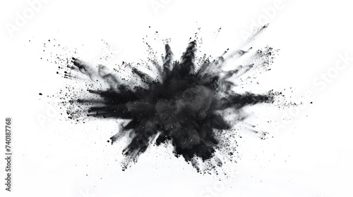 Black charcoal powder white explosion dust paint burst abstract splash on isolated background.