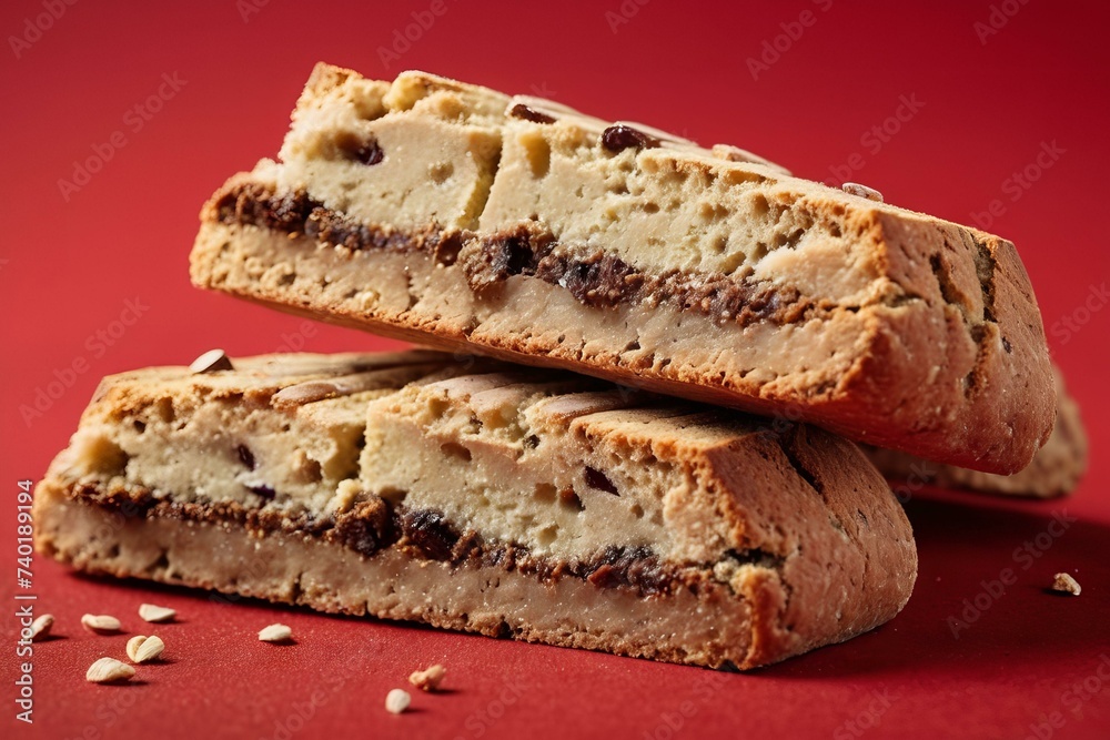 Filled Biscotti on Red Background Filled Biscotti on Red Background