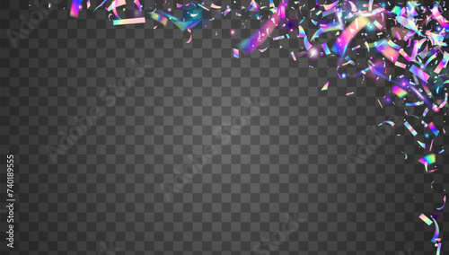 Carnival Glitter. Cristal Banner. Neon Confetti. Hologram Background. Disco Abstract Illustration. Light Pattern. Blue Laser Serpentine. Falling Poster. Purple Carnival Glitter