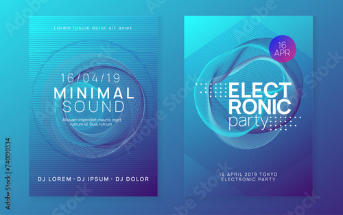 Dj event. Geometric discotheque cover set. Dynamic gradient shape and line. Dj event neon flyer. Techno trance party. Electro dance music. Electronic sound. Club fest poster.